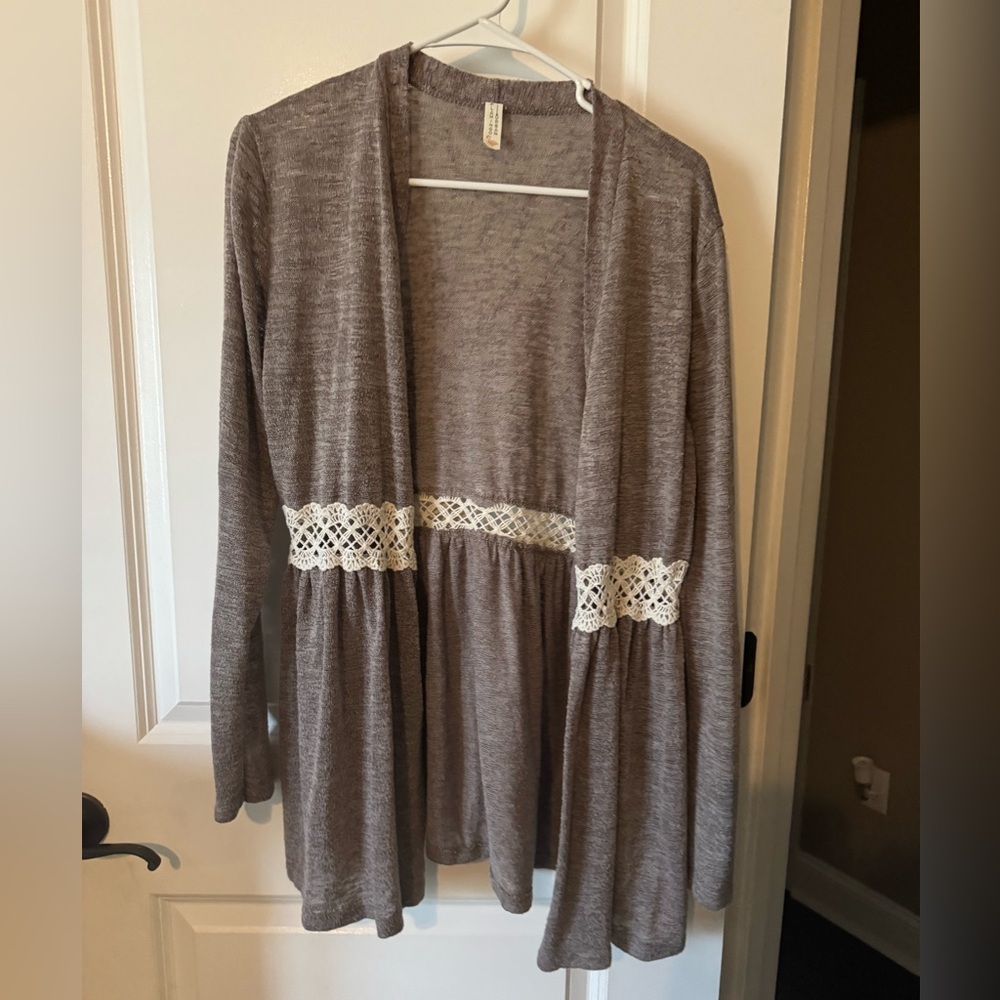 Brown cardigan with lace detail